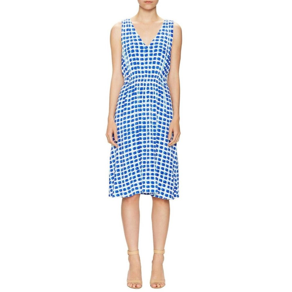 Kate Spade Blue White Island Stamp Tie-Back Sleeveless Dress Size L